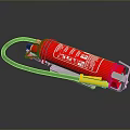 Red Fire Extinguisher With Black Hose Yellow Nozzle And Safety Label