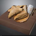 Freshly Baked Flaky Pastry Snacks Triangular and Rolled Arranged on Wooden Tray