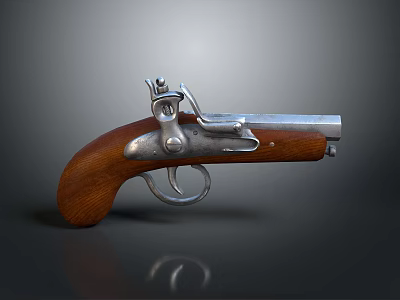 Antique Pistol With Wooden Grip And Silver Metal Components Classic Design 3d model