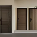 Three Modern Security Doors With Different Textured Patterns And Green Plant Interior 3d model