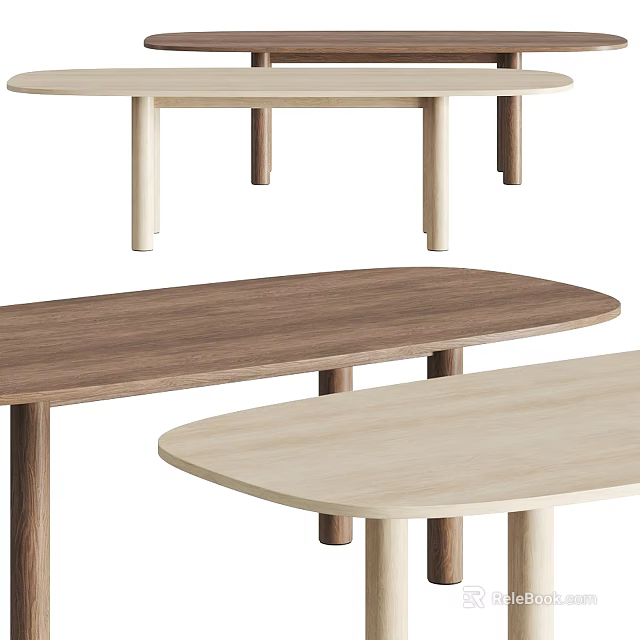 Modern Wooden Dining Tables Design With Light And Dark Wood Finishes And Various Shapes 3d model 