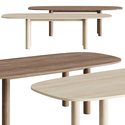 Modern Wooden Dining Tables Design With Light And Dark Wood Finishes And Various Shapes 3d model