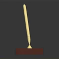 Elegant Golden Pen Standing On Red Square Base With Dark Gradient Background 3d model