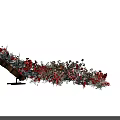 Floral Vase Arrangement With Red White Flowers Green Leaves On Wooden Stand Decorative