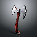 Medieval Weapon Axe With Metal Double Bladed Head And Red Wrapped Handle Sharp Edges