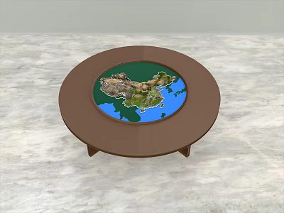 Commercial Equipment Round Table With China Map Design Brown Surface For Office Or Exhibition Spaces 3d model