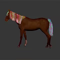 Brown Horse with Black Mane and Tail Standing on Gray Background with Ground Reflection 3d model