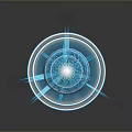 Modern Industrial Equipment With Blue Illuminated Circular Structure And Streamlined Spikes