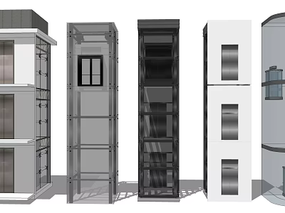 Different Modern Elevator Designs With Transparent Glass And Solid Panel Exteriors 3d model