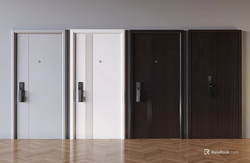 Modern Hinged Doors in White and Dark Brown Designs with Handles and Locks 3d model 