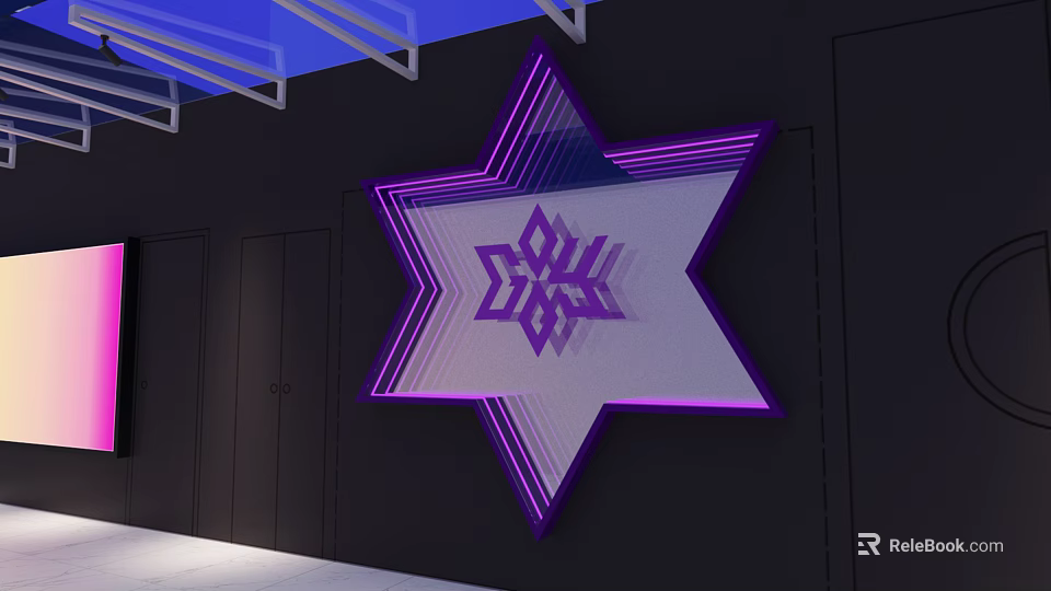 Purple Illuminated Star shaped Lighting Combination With Snowflake Pattern And Modern Design On Black Wall 3d model 