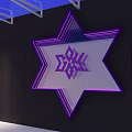 Purple Illuminated Star shaped Lighting Combination With Snowflake Pattern And Modern Design On Black Wall