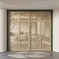 Wooden Arched Double Doors With Grid Design And Interior Sofa Chair View