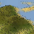 Detailed Green Vegetation Landscape Model With Blue Surface And Yellow Edges