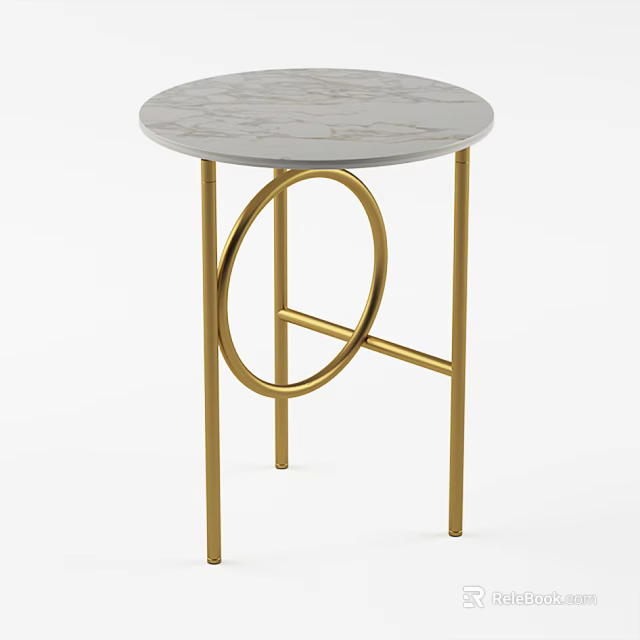 Modern Side Table With Elegant Marble Top And Golden Circular Metal Frame 3d model