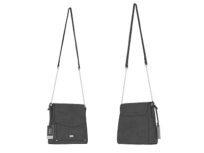 Black Crossbody Bags With Chain Strap And Suede Material Front Pocket Design 3d model