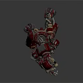 Red Sci Fi Mechanical Robot Character In Kneeling Stance With Armor And Gear Details