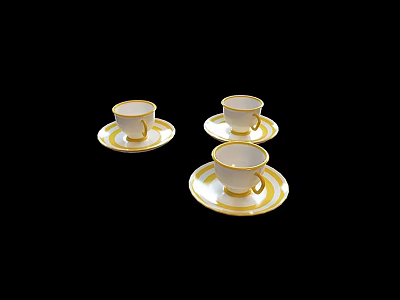 Commercial Tea Cups And Saucers Set White With Gold Edges For Business Use 3d model