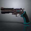 Modern Tactical Pistol With Turquoise Accent Grip And Detailed Barrel Design