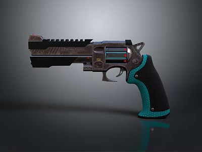 Modern Tactical Pistol With Turquoise Accent Grip And Detailed Barrel Design 3d model
