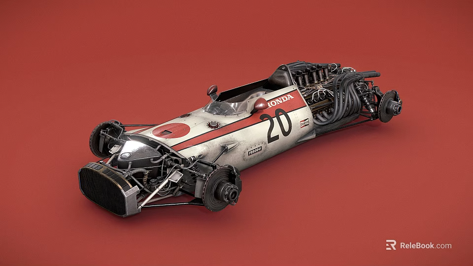 Vintage Racing Car With Number 20 Bridgestone Logo And Red Stripes 3d model 