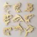 Golden Fish Shaped Wall Decor for Modern Home Interior Decoration 3d model