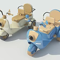 Cute Children's Tricycles In Blue And Beige With Seats And Handlebars
