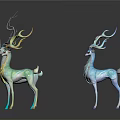 3D Rendered Colorful Deer Group With Glowing Effects And Various Colors