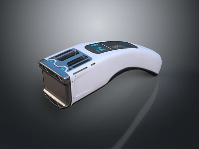 Handheld White Portable Device with Blue Accents Ergonomic Curved Design Digital Screen and Ports 3d model