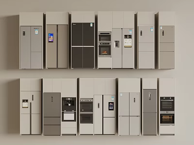 Various Modern Refrigerators And Freezers With Different Styles And Colors Displayed 3d model