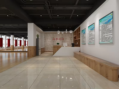 Fitness center with modern equipment and open space 3d model