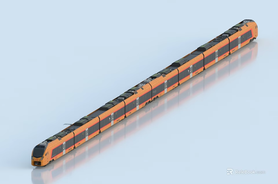 Modern Orange Subway Train with Multiple Connected Cars and Sleek Exterior 3d model 