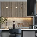 Modern Kitchen Interior Design With Island Counter Chairs Pendant Lights Cabinets And Appliances