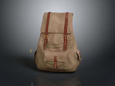 Beige Canvas Backpack With Brown Straps And Vintage Buckle Design 3d model