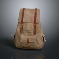 Beige Canvas Backpack With Brown Straps And Vintage Buckle Design