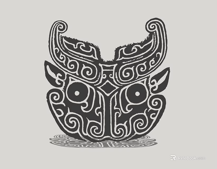 Black And White Abstract Spiral Pattern Totem Mask With Symmetrical Design 3d model 