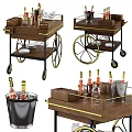 Commercial Wooden Serving Carts With Metal Accents Wheels Ice Bucket And Wine Glassware