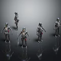 Futuristic Sci Fi Characters With Tech Gear In Different Poses On Dark Background 3d model