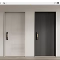 Modern Security Doors in White and Black with Vertical Stripes and Metal Handles