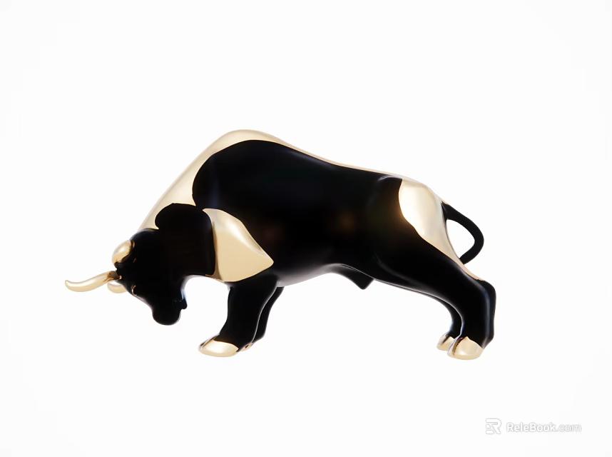 Elegant Black And Gold Bull Sculpture With Lowered Head Artistic Design 3d model 