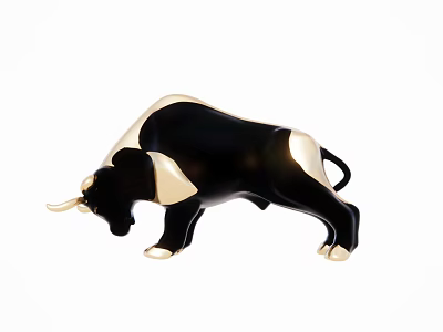 Elegant Black And Gold Bull Sculpture With Lowered Head Artistic Design 3d model