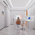 Modern Dental Clinic Interior With Dental Chair White Walls Medical Equipment Computer And Cabinets