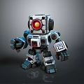 Cute Sci Fi Mechanical Robot Character With Square Head And Red Glowing Eye 3d model