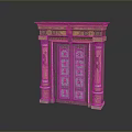 Classical Wooden Double Doors With Carved Decorations Columns And Ornate Top Ornamentation