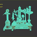 Ornate Vintage Steampunk Mechanical Devices With Wooden Base And Brass Components