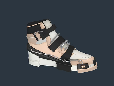 High Top Sporty Casual Shoes With Black White Pink Strap And Thick Sole Design 3d model