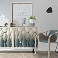 Modern Entryway Cabinet Sideboard With Gradient Design Potted Plant Framed Art And Accent Chair