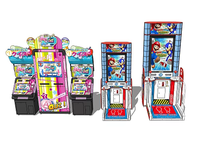 Colorful Arcade Entertainment Appliances With Multiple Game Themes Interactive Design And Gaming Features 3d model