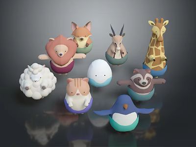 Cute Cartoon Animal Figurines Collection With Various Characters Like Lion And Giraffe 3d model