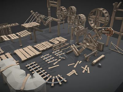 Wooden Hardware Tools Collection Including Ladder Wheels Planks And Construction Parts 3d model